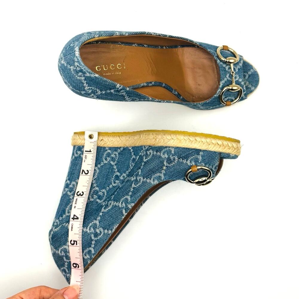 Gucci Denim Monogram Espadrille Wedges Horsebit Blue Size EU 37 - Picture 8 of 15